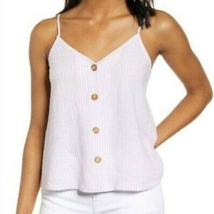 BP Pink and White Striped Tank Top with Buttons